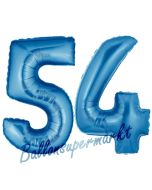 Zahl 54, Blau, Luftballons aus Folie zum 54. Geburtstag, 100 cm, inklusive Helium