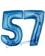Zahl 57, Blau, Luftballons aus Folie zum 57. Geburtstag, 100 cm, inklusive Helium