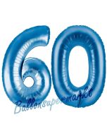 Zahl 60, Blau, Luftballons aus Folie zum 60. Geburtstag