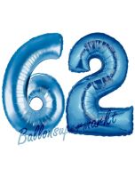 Zahl 62, Blau, Luftballons aus Folie zum 62. Geburtstag, 100 cm, inklusive Helium