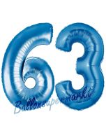 Zahl 63, Blau, Luftballons aus Folie zum 63. Geburtstag, 100 cm, inklusive Helium