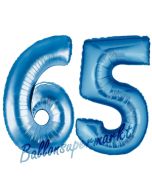 Zahl 65, Blau, Luftballons aus Folie zum 65. Geburtstag, 100 cm, inklusive Helium