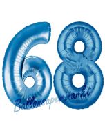 Zahl 68, Blau, Luftballons aus Folie zum 68. Geburtstag, 100 cm, inklusive Helium