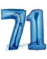 Zahl 71, Blau, Luftballons aus Folie zum 71. Geburtstag, 100 cm, inklusive Helium