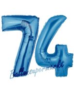 Zahl 74, Blau, Luftballons aus Folie zum 74. Geburtstag, 100 cm, inklusive Helium