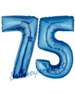 Zahl 75, Blau, Luftballons aus Folie zum 75. Geburtstag, 100 cm, inklusive Helium