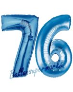 Zahl 76 Blau, Luftballons aus Folie zum 76. Geburtstag, 100 cm, inklusive Helium