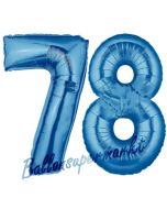 Zahl 78 Blau, Luftballons aus Folie zum 78. Geburtstag, 100 cm, inklusive Helium