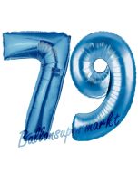 Zahl 79 Blau, Luftballons aus Folie zum 79. Geburtstag, 100 cm, inklusive Helium