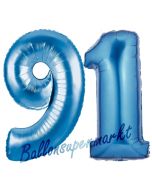 Zahl 91 Blau, Luftballons aus Folie zum 91. Geburtstag, 100 cm, inklusive Helium