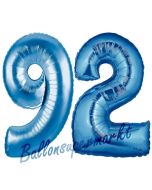 Zahl 92 Blau, Luftballons aus Folie zum 92. Geburtstag, 100 cm, inklusive Helium