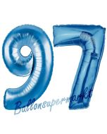 Zahl 97 Blau, Luftballons aus Folie zum 97. Geburtstag, 100 cm, inklusive Helium