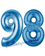 Zahl 98 Blau, Luftballons aus Folie zum 98. Geburtstag, 100 cm, inklusive Helium