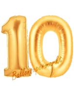 Zahl 10 Gold, Luftballons aus Folie zum 10. Geburtstag, 100 cm, inklusive Helium