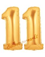 Zahl 11 Gold, Luftballons aus Folie zum 11. Geburtstag, 100 cm, inklusive Helium