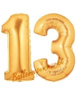 Zahl 13 Gold, Luftballons aus Folie zum 13 Geburtstag, 100 cm, inklusive Helium