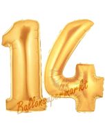 Zahl 14 Gold, Luftballons aus Folie zum 14 Geburtstag, 100 cm, inklusive Helium