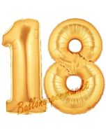 Zahl 18, Gold, Luftballons aus Folie zum 18. Geburtstag, 100 cm, inklusive Helium