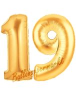 Zahl 19 Gold, Luftballons aus Folie zum 19. Geburtstag, 100 cm, inklusive Helium