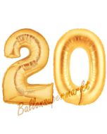 Zahl 20 Gold, Luftballons aus Folie zum 20. Geburtstag, 100 cm, inklusive Helium