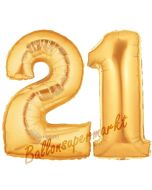 Zahl 21 Gold, Luftballons aus Folie zum 21. Geburtstag, 100 cm, inklusive Helium
