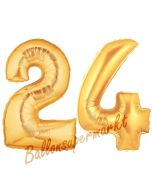 Zahl 24 Gold, Luftballons aus Folie zum 24. Geburtstag, 100 cm, inklusive Helium