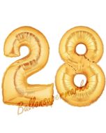 Zahl 28, Gold, Luftballons aus Folie zum 28. Geburtstag, 100 cm, inklusive Helium