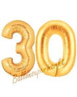 Zahl 30, Gold, Luftballons aus Folie zum 30. Geburtstag, 100 cm, inklusive Helium