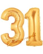 Zahl 31, Gold, Luftballons aus Folie zum 31. Geburtstag, 100 cm, inklusive Helium