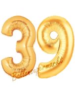 Zahl 39, Gold, Luftballons aus Folie zum 39. Geburtstag, 100 cm, inklusive Helium