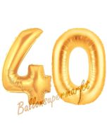 Zahl 40, Gold, Luftballons aus Folie zum 40. Geburtstag