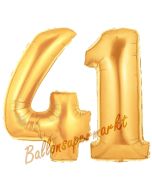 Zahl 41, Gold, Luftballons aus Folie zum 41. Geburtstag, 100 cm, inklusive Helium