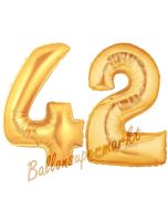 Zahl 42, Gold, Luftballons aus Folie zum 42. Geburtstag, 100 cm, inklusive Helium