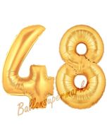 Zahl 48, Gold, Luftballons aus Folie zum 48. Geburtstag, 100 cm, inklusive Helium
