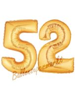 Zahl 52, Gold, Luftballons aus Folie zum 52. Geburtstag, 100 cm, inklusive Helium