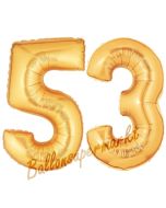 Zahl 53, Gold, Luftballons aus Folie zum 53. Geburtstag, 100 cm, inklusive Helium