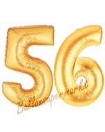 Zahl 56, Gold, Luftballons aus Folie zum 56. Geburtstag, 100 cm, inklusive Helium