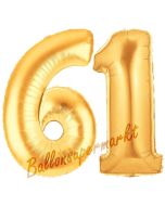 Zahl 61, Gold, Luftballons aus Folie zum 61. Geburtstag, 100 cm, inklusive Helium