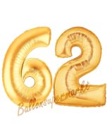 Zahl 62, Gold, Luftballons aus Folie zum 62. Geburtstag, 100 cm, inklusive Helium