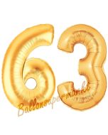 Zahl 63, Gold, Luftballons aus Folie zum 63. Geburtstag, 100 cm, inklusive Helium