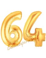 Zahl 64, Gold, Luftballons aus Folie zum 64. Geburtstag, 100 cm, inklusive Helium