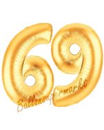 Zahl 69, Gold, Luftballons aus Folie zum 69. Geburtstag, 100 cm, inklusive Helium