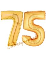 Zahl 75, Gold, Luftballons aus Folie zum 75. Geburtstag, 100 cm, inklusive Helium