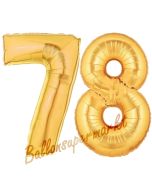 Zahl 78 Gold, Luftballons aus Folie zum 78. Geburtstag, 100 cm, inklusive Helium