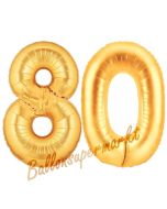 Zahl 80, Gold, Luftballons aus Folie zum 80. Geburtstag