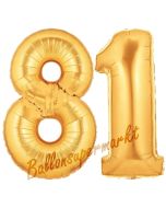 Zahl 81, Gold, Luftballons aus Folie zum 81. Geburtstag, 100 cm, inklusive Helium