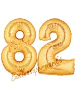 Zahl 82, Gold, Luftballons aus Folie zum 82. Geburtstag, 100 cm, inklusive Helium