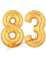 Zahl 83, Gold, Luftballons aus Folie zum 83. Geburtstag, 100 cm, inklusive Helium