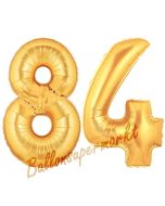 Zahl 84, Gold, Luftballons aus Folie zum 84. Geburtstag, 100 cm, inklusive Helium