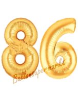 Zahl 86, Gold, Luftballons aus Folie zum 86. Geburtstag, 100 cm, inklusive Helium